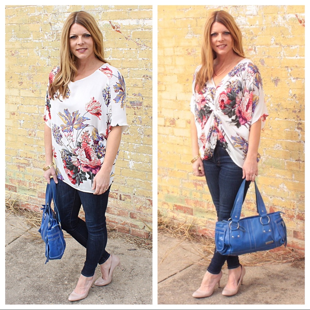 From work to date! Off-white Reversible floral top